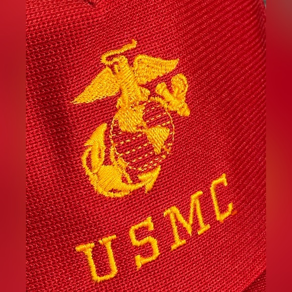 VTG USMC Marines USA Made Adjustable Snap Back Trucker Hat Embroidered Logo Red - Picture 4 of 14